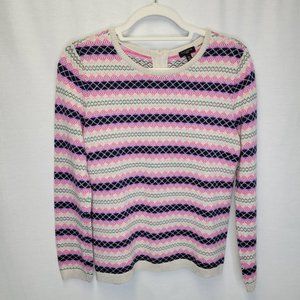 Talbots Women's Medium Petite Sweater Fair Isle Back Zipper Long Sleeve Pink